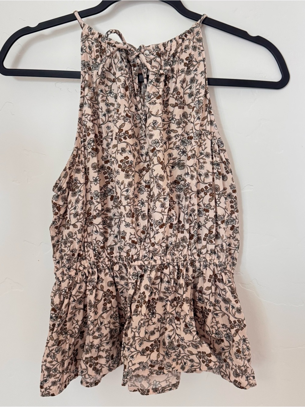 Old Navy Beige Brown Floral Halter Peplum Top Strappy Beach Summer Cottagecore M - Picture 8 of 8